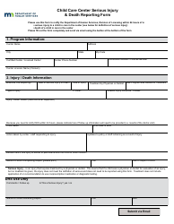 Document preview: Child Care Center Serious Injury & Death Reporting Form - Minnesota