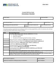 &quot;Orientation Checklist - Non-public - Licensed Child Care Center&quot; - Minnesota