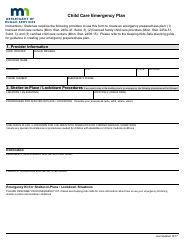 Document preview: Child Care Emergency Plan Form - Minnesota