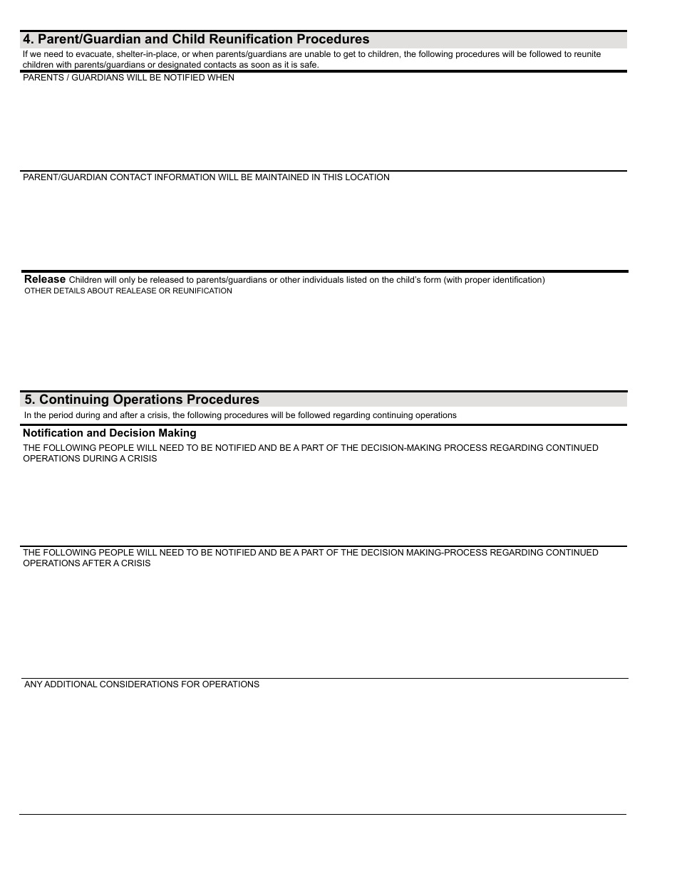 Child Care Emergency Plan Form - Minnesota, Page 3