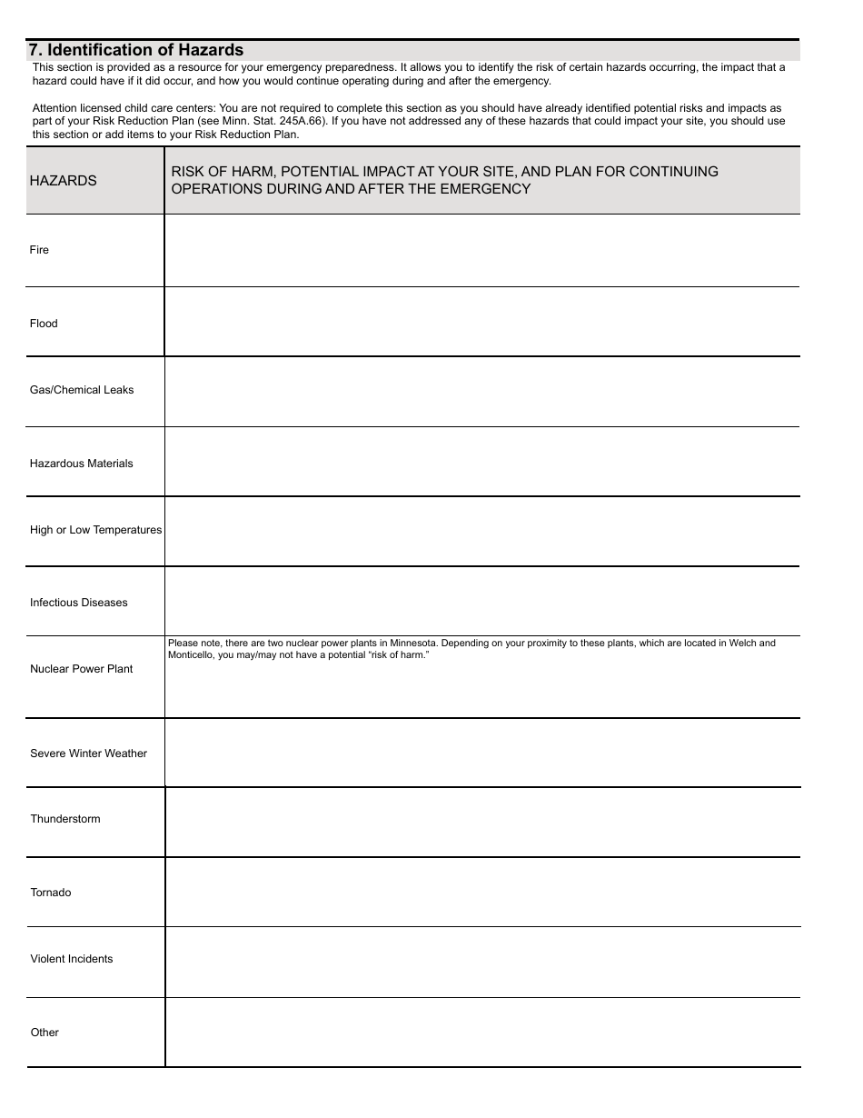 Child Care Emergency Plan Form - Minnesota, Page 5