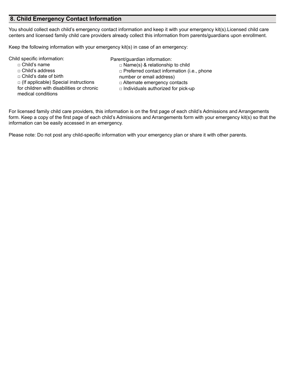 Child Care Emergency Plan Form - Minnesota, Page 6