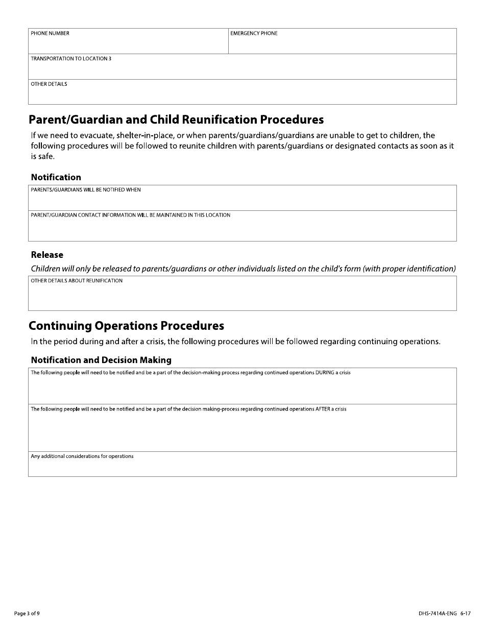 Form DHS-7414A-ENG Child Care Emergency Plan - Minnesota, Page 3