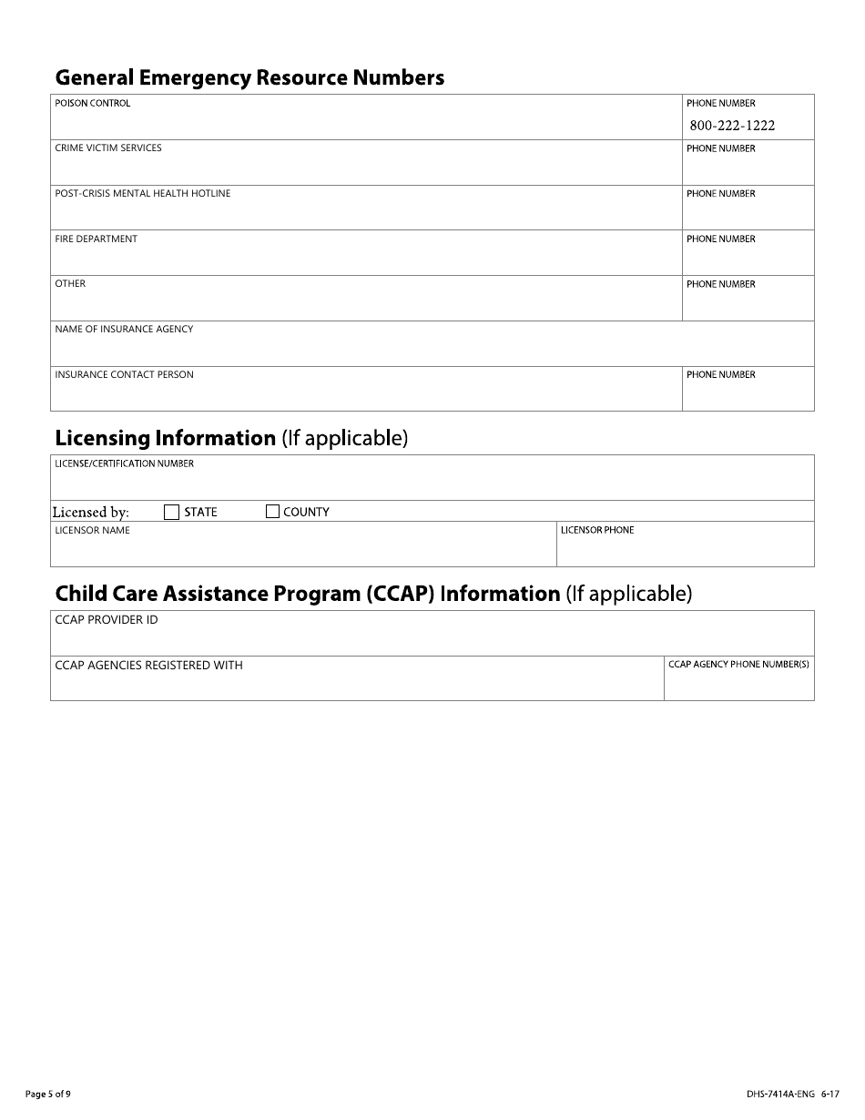 Form DHS-7414A-ENG Child Care Emergency Plan - Minnesota, Page 5