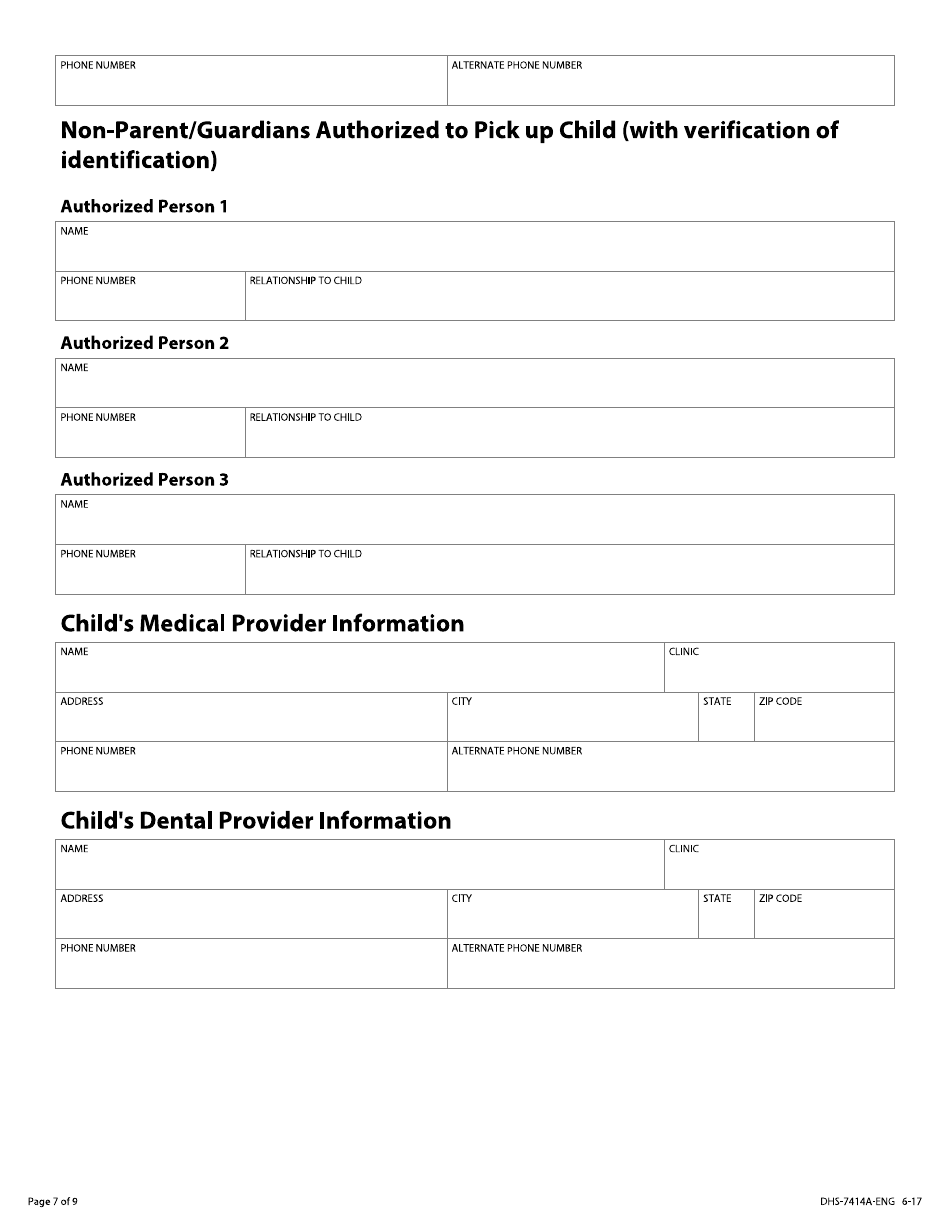 Form DHS-7414A-ENG Child Care Emergency Plan - Minnesota, Page 7