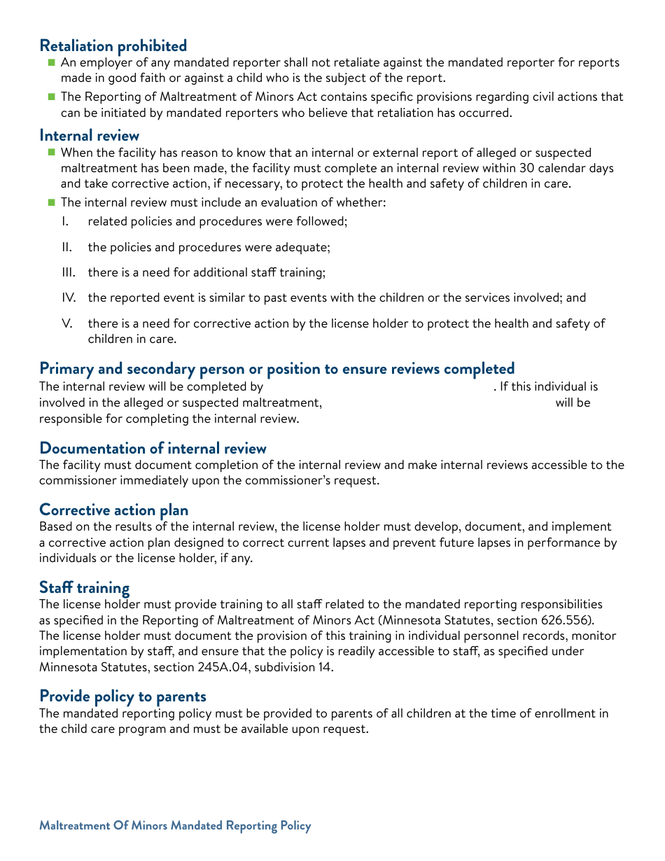 Form DHS-7634A-ENG Maltreatment of Minors Mandated Reporting - Minnesota, Page 2