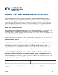 Document preview: Form DHS-7216-ENG Physician Directive for Alternative Infant Sleep Position - Minnesota