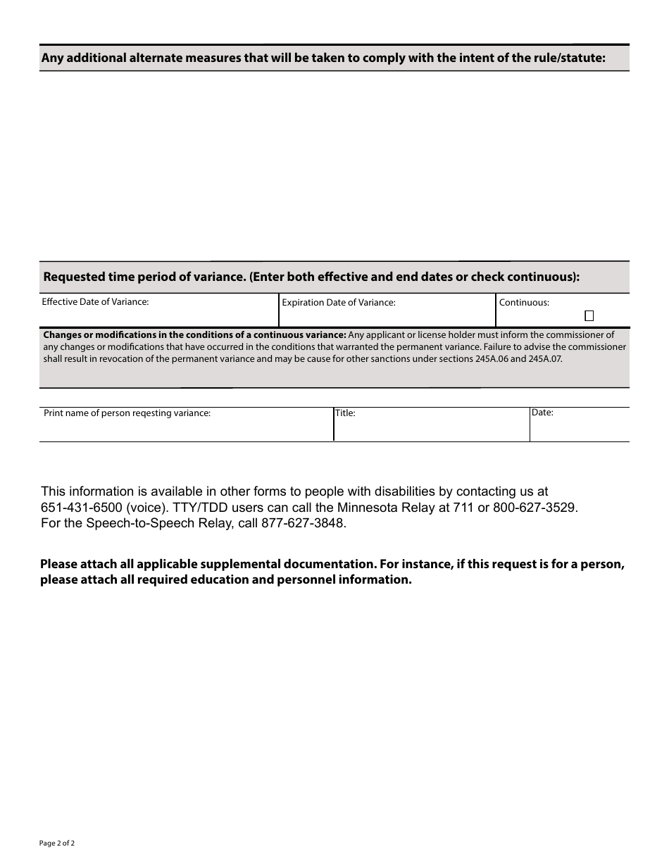 Form DHS-3141-ENG Variance Request - Minnesota, Page 2