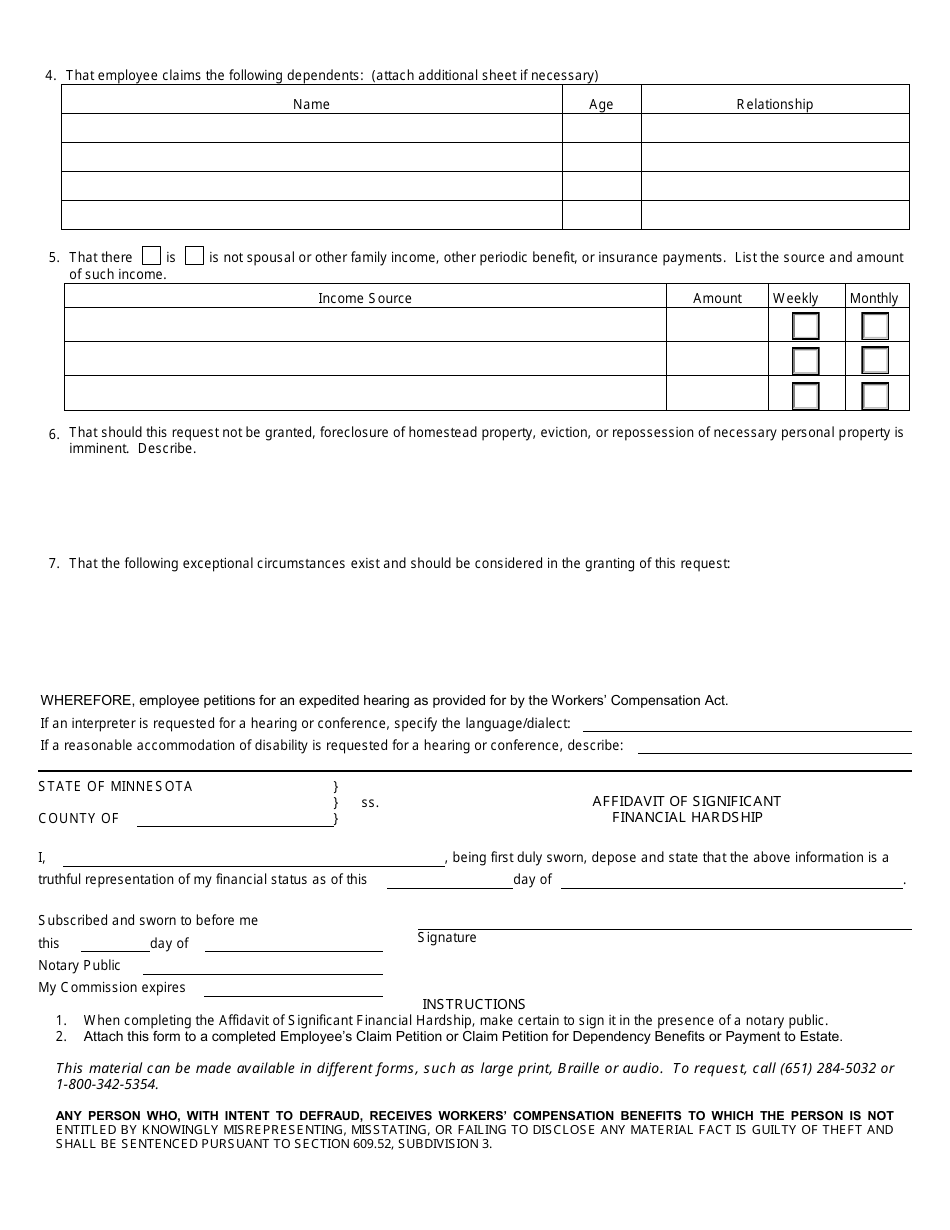 Form MN AS01 Affidavit of Significant Financial Hardship - Minnesota, Page 2