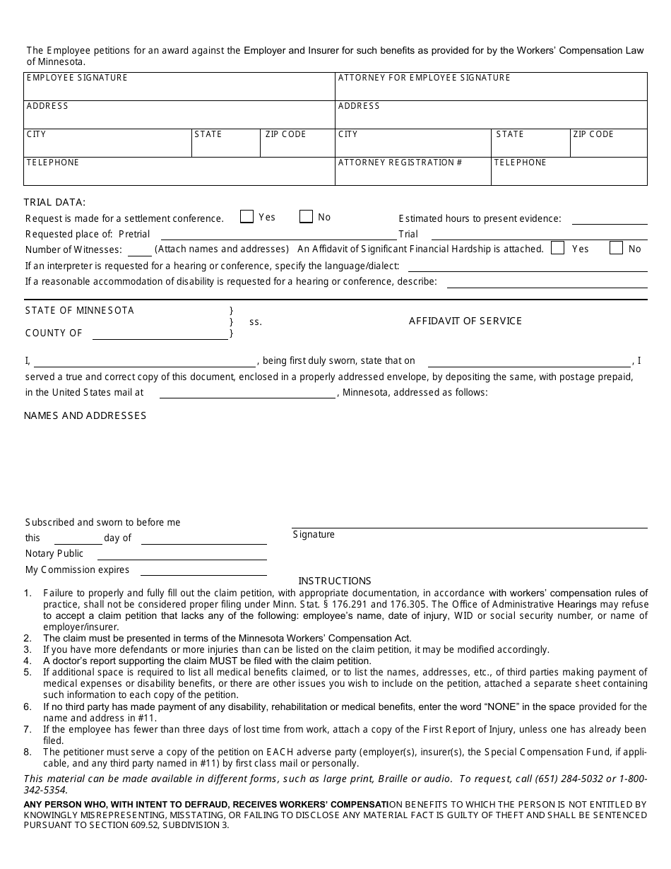 Form MN EC04 Employees Claim Petition - Minnesota, Page 2