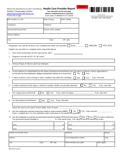 Form MN HC01  Printable Pdf