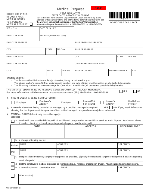 Form MN MQ03 Medical Request - Minnesota