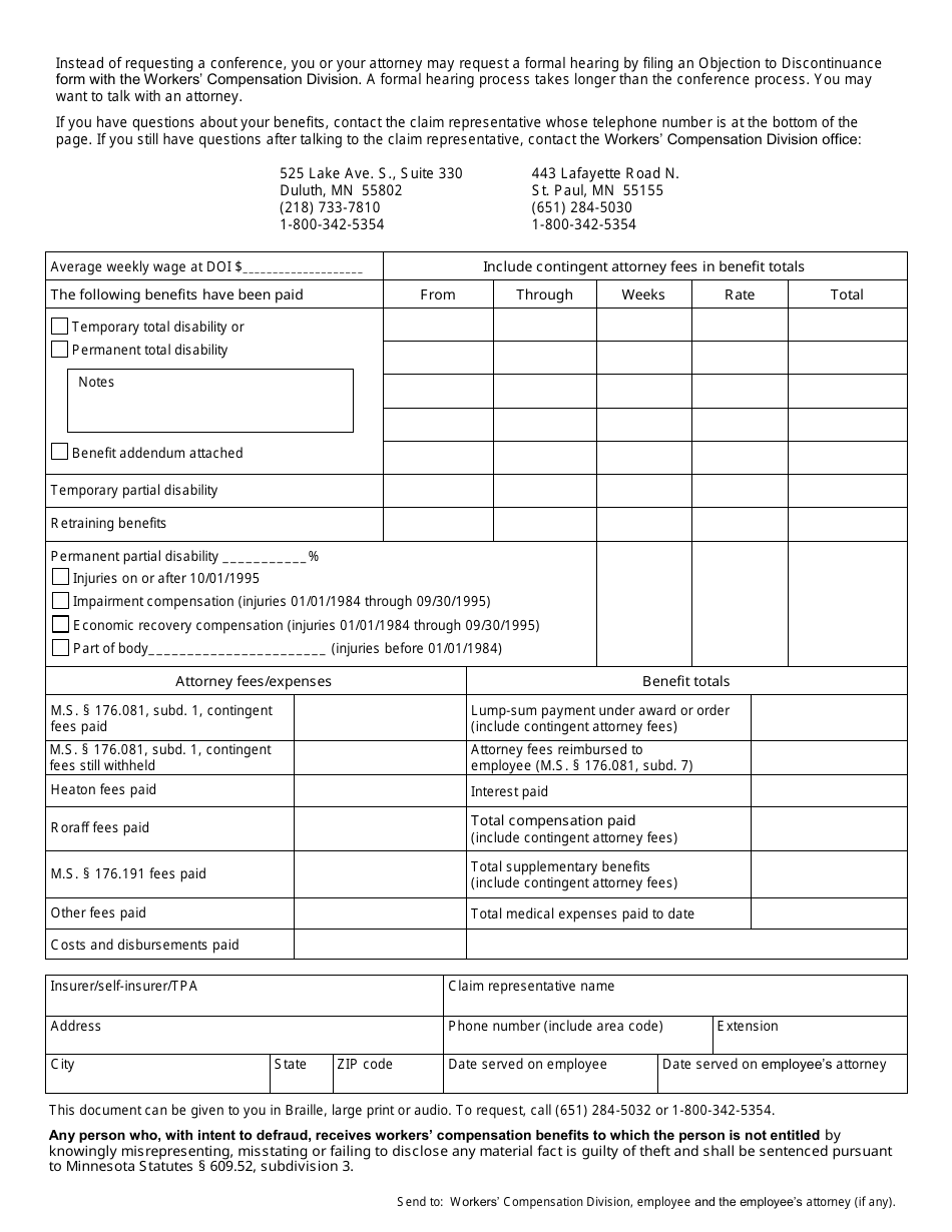 Form MN ND01 Notice of Intention to Discontinue Workers Compensation Benefits - Minnesota, Page 2