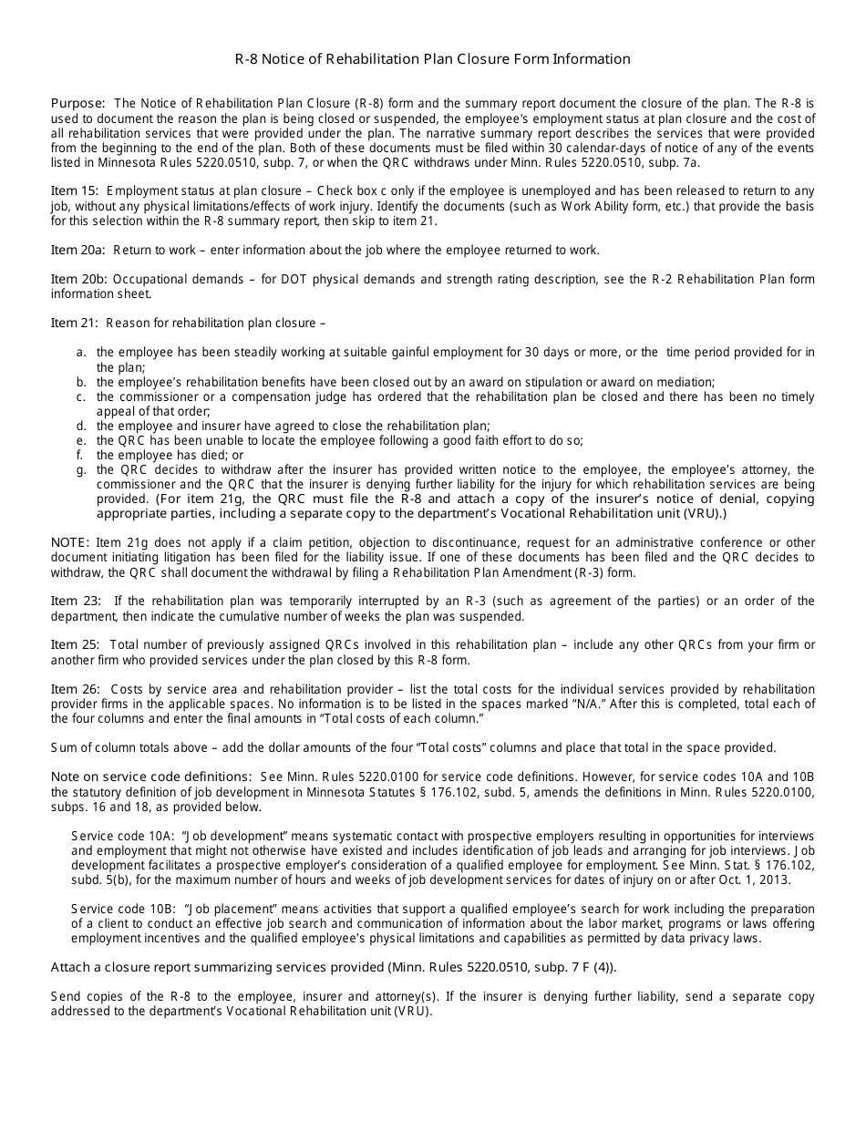 Form R-8 Notice of Rehabilitation Plan Closure - Minnesota, Page 3