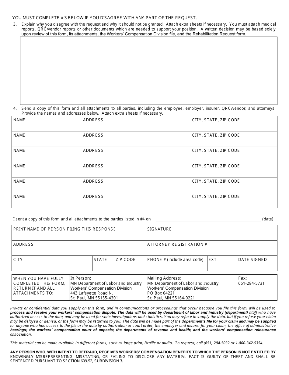 Form MN RR03 Rehabilitation Response - Minnesota, Page 2