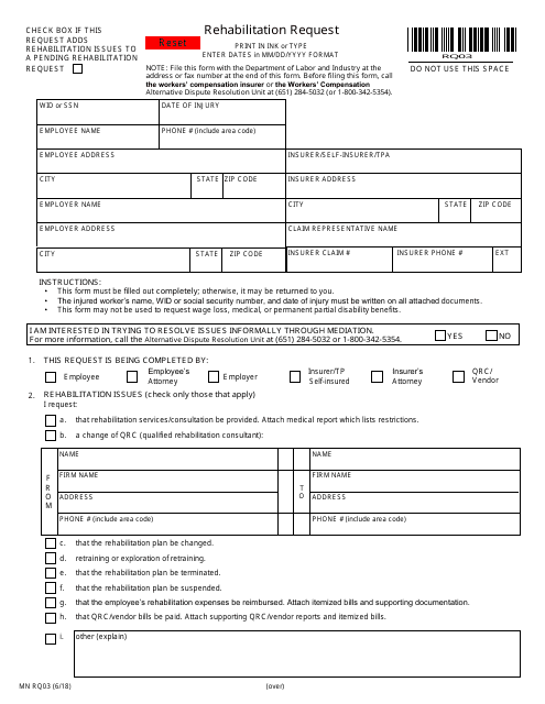 Form MN RQ03 Rehabilitation Request - Minnesota