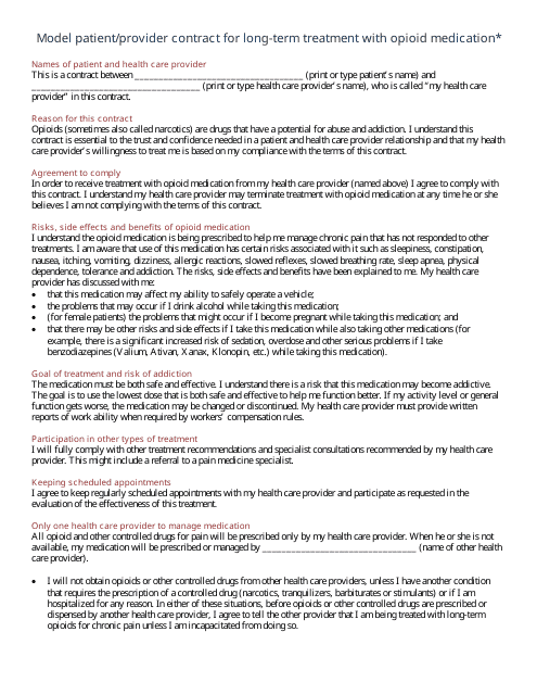 Model Patient / Provider Contract for Long-Term Treatment With Opioid Medication - Minnesota Download Pdf