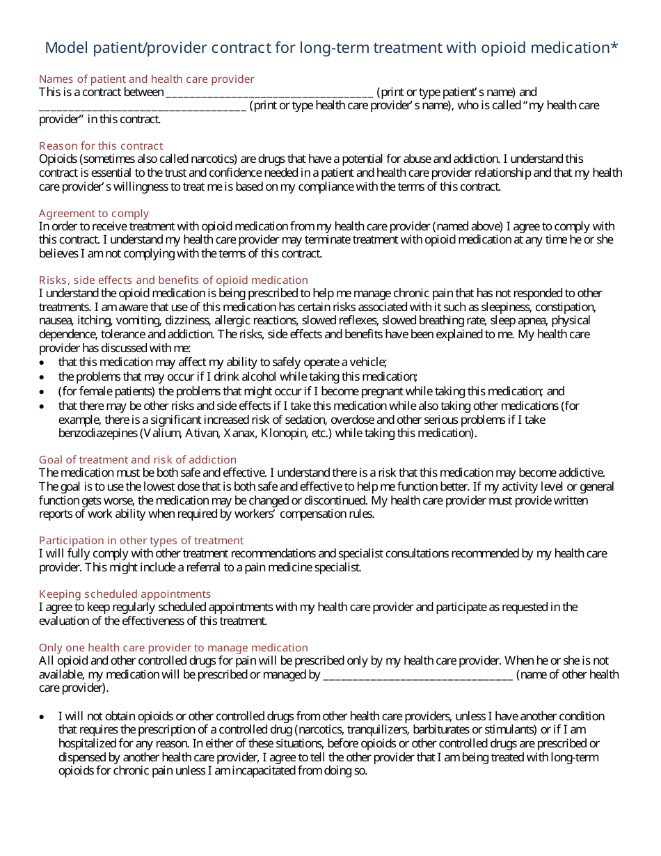 Model Patient / Provider Contract for Long-Term Treatment With Opioid Medication - Minnesota, Page 1