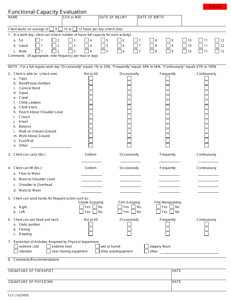 Form FCE Functional Capacity Evaluation - Minnesota, Page 1