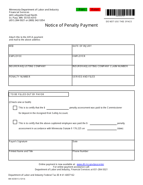 Form MN NO0015 Notice of Penalty Payment - Minnesota