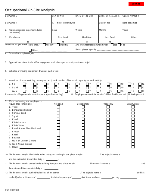 Form OOA Occupational on-Site Analysis - Minnesota
