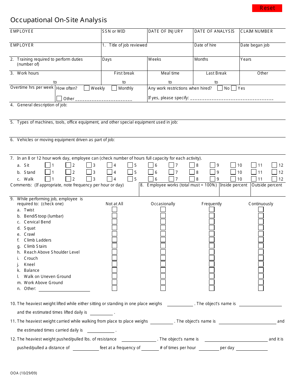 Form OOA Occupational on-Site Analysis - Minnesota, Page 1