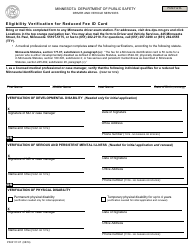 Document preview: Form PS33117-07 Eligibility Verification for Reduced Fee Id Card - Minnesota