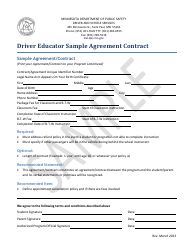 Document preview: Driver Educator Sample Agreement Contract - Minnesota