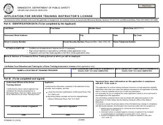 Document preview: Form PS36008-10 Application for Driver Training Instructor's License - Minnesota