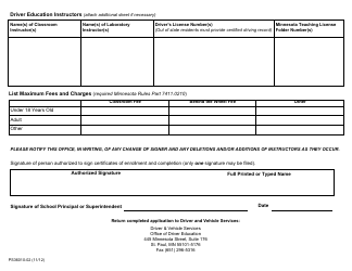 Form PS36010-02 Application for Driver Education Program Approval - Minnesota, Page 2