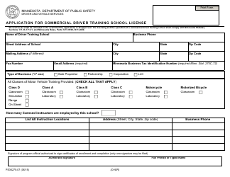 Form PS36275-07 Application for Commercial Driver Training School License - Minnesota