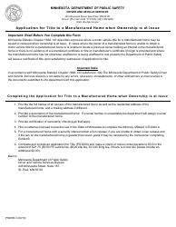 Document preview: Form PS2008-3 Application for Title to a Manufactured Home When Ownership Is at Issue - Minnesota