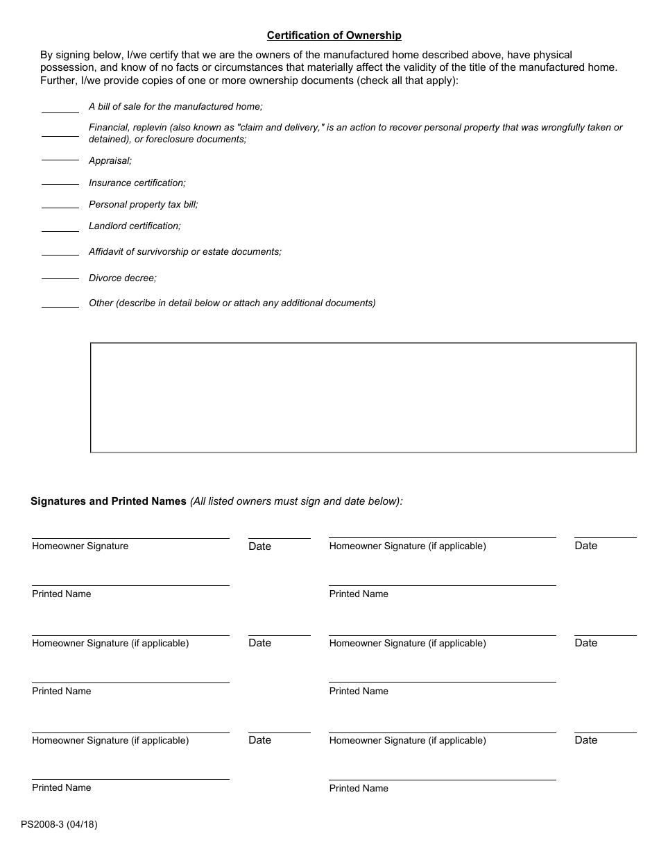 Form PS2008-3 Application for Title to a Manufactured Home When Ownership Is at Issue - Minnesota, Page 3