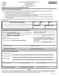 Document preview: Form PS2025A-20 Application for Corrected Title/Odometer - Minnesota