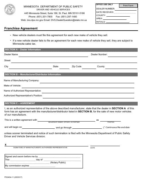Form PS2404-11 Franchise Agreement - Minnesota