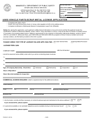 Document preview: Form PS2406-15 Used Vehicle Parts/Scrap Metal License Application - Minnesota