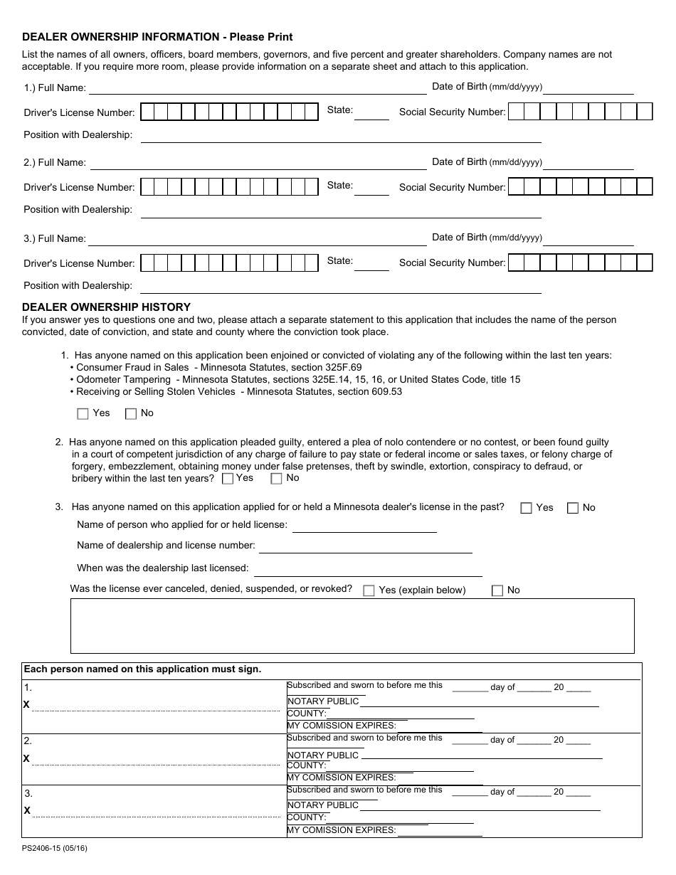 Form PS2406-15 Used Vehicle Parts / Scrap Metal License Application - Minnesota, Page 2