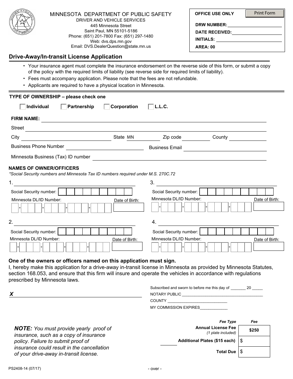 Form PS2408-14 - Fill Out, Sign Online and Download Fillable PDF ...