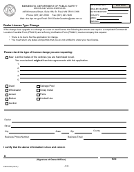 Form PS2414-08 Dealer License Type Change - Minnesota