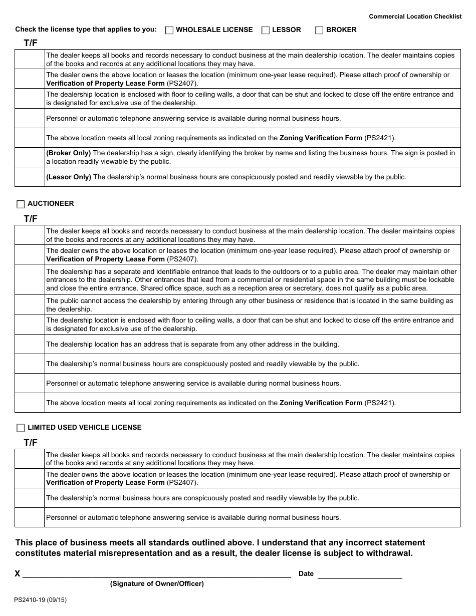 Form PS2410-19 Minnesota Vehicle Dealer License - Commercial Location Checklist - Minnesota, Page 2