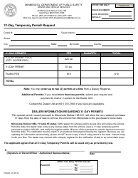 Document preview: Form PS2441-07 31-day Temporary Permit Request - Minnesota