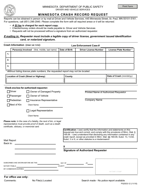 Form PS2503-12  Printable Pdf