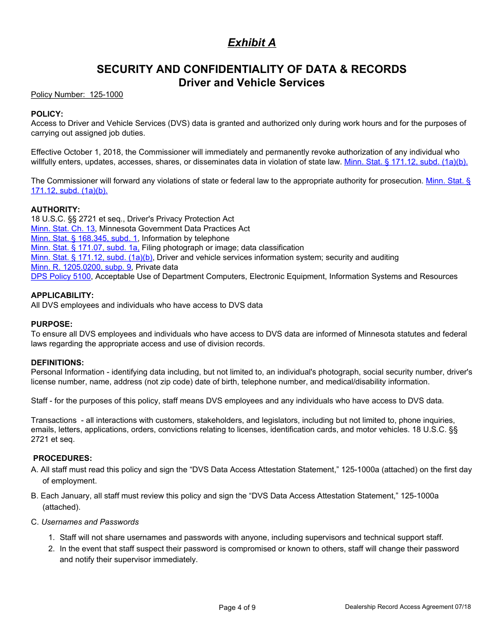 Dealership Record Access Agreement Form - Minnesota, Page 4