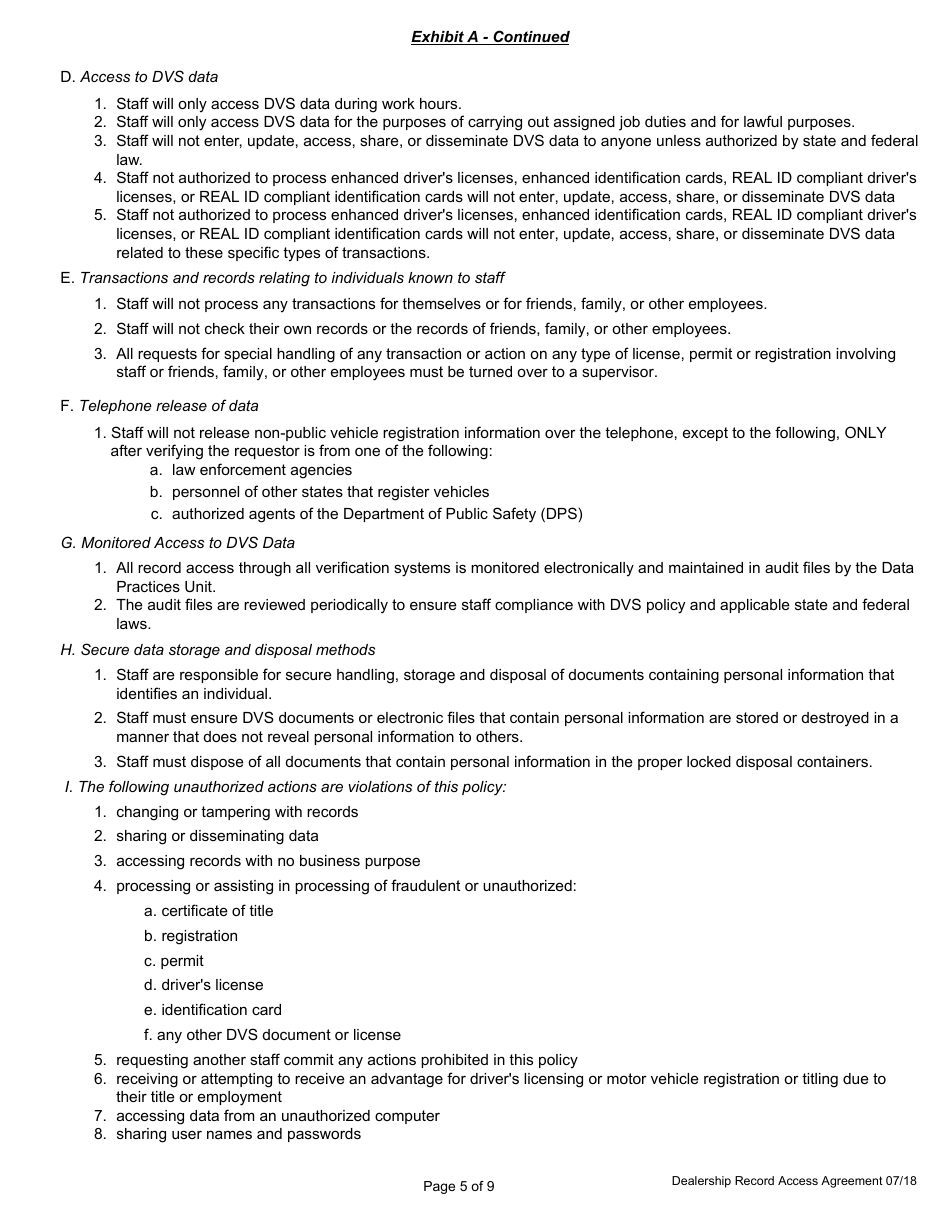 Dealership Record Access Agreement Form - Minnesota, Page 5
