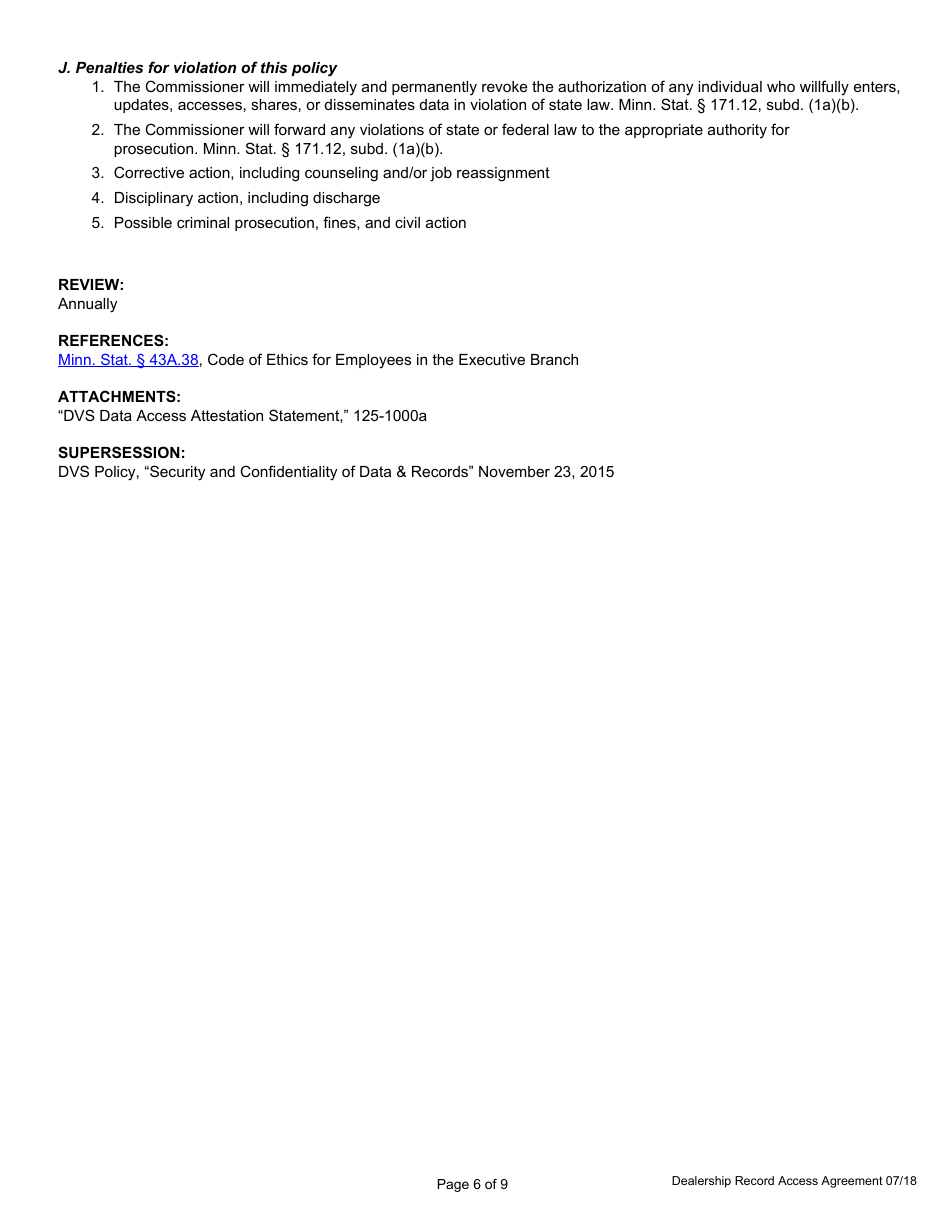 Dealership Record Access Agreement Form - Minnesota, Page 6