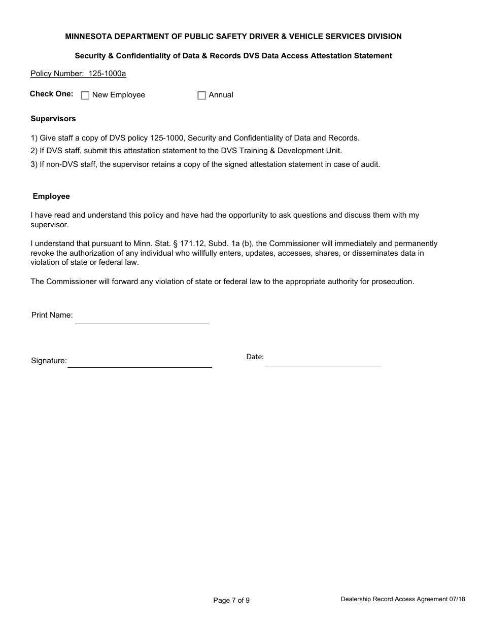 Dealership Record Access Agreement Form - Minnesota, Page 7