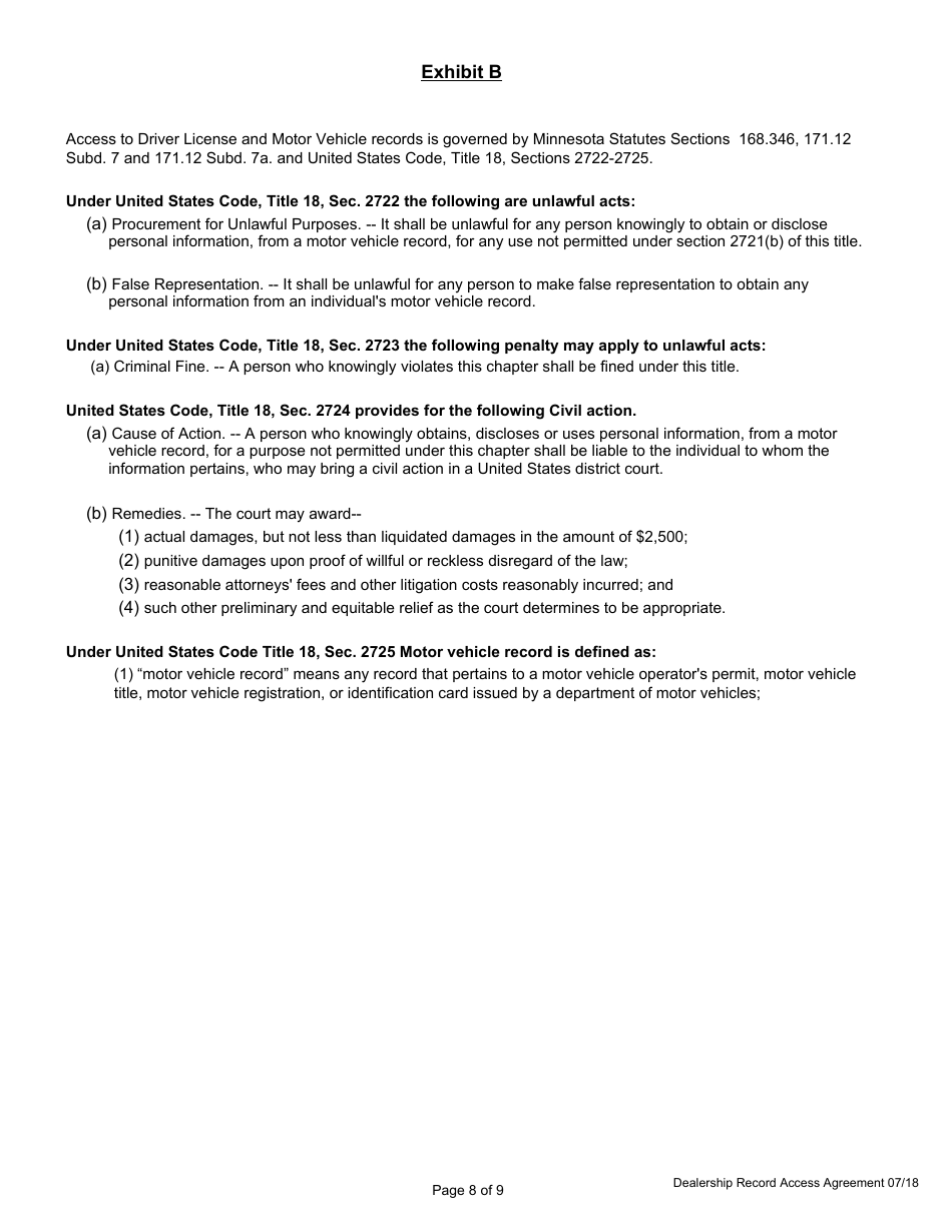 Dealership Record Access Agreement Form - Minnesota, Page 8