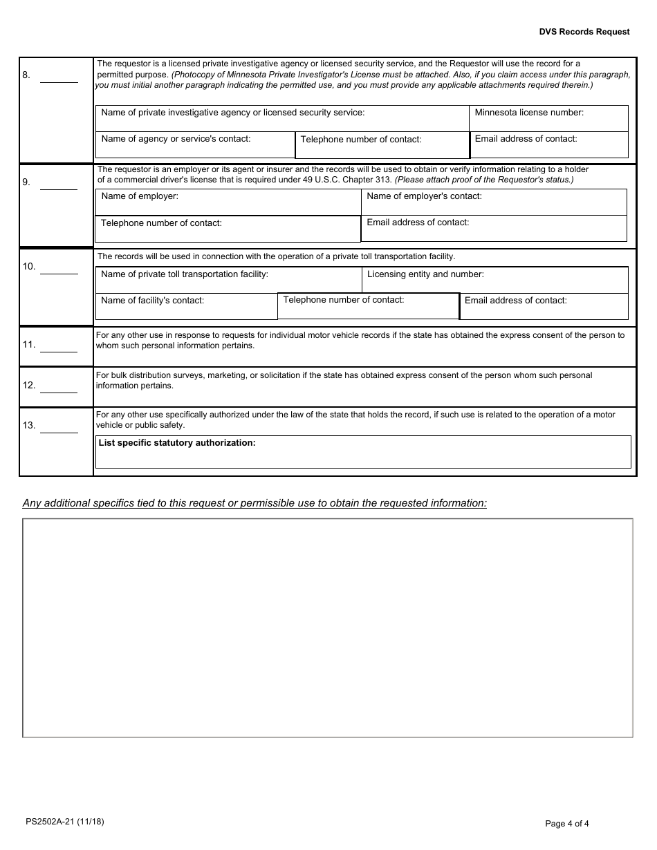Form PS2502A-21 Dvs Record Request - Minnesota, Page 4