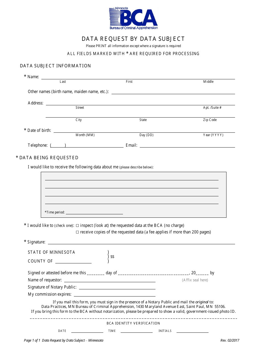 Minnesota Data Request by Data Subject Fill Out, Sign Online and