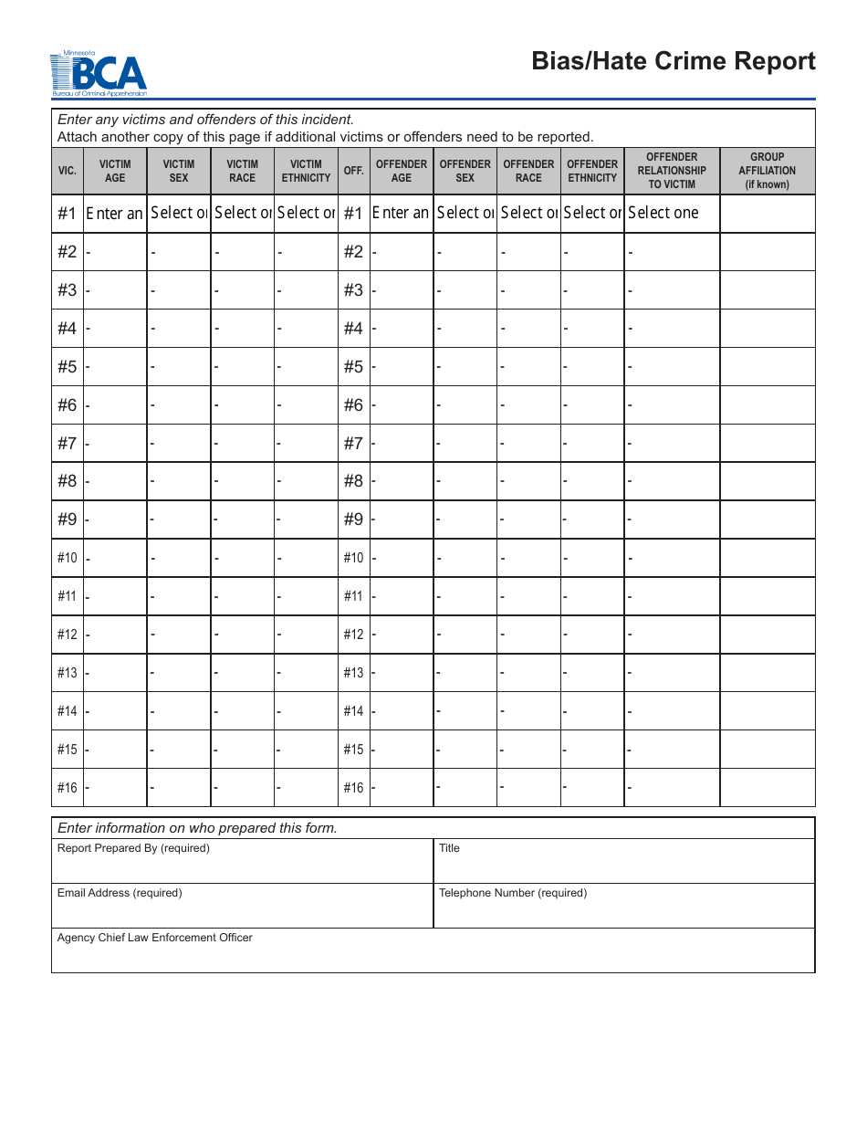 Bias / Hate Crime Report Form - Minnesota, Page 2
